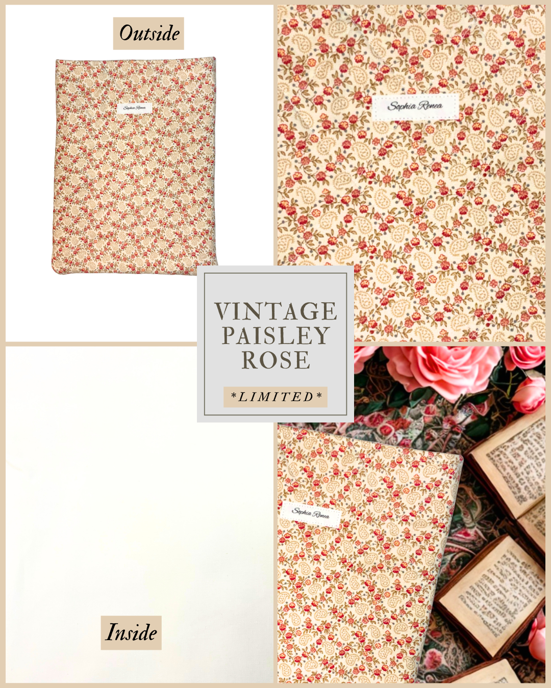 Vintage Paisley Rose Book Sleeve