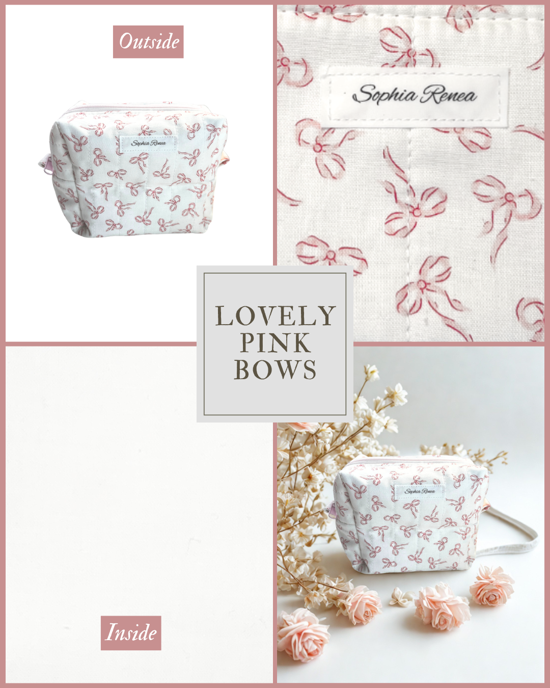 Medium Lovely Pink Bows Makeup Bag