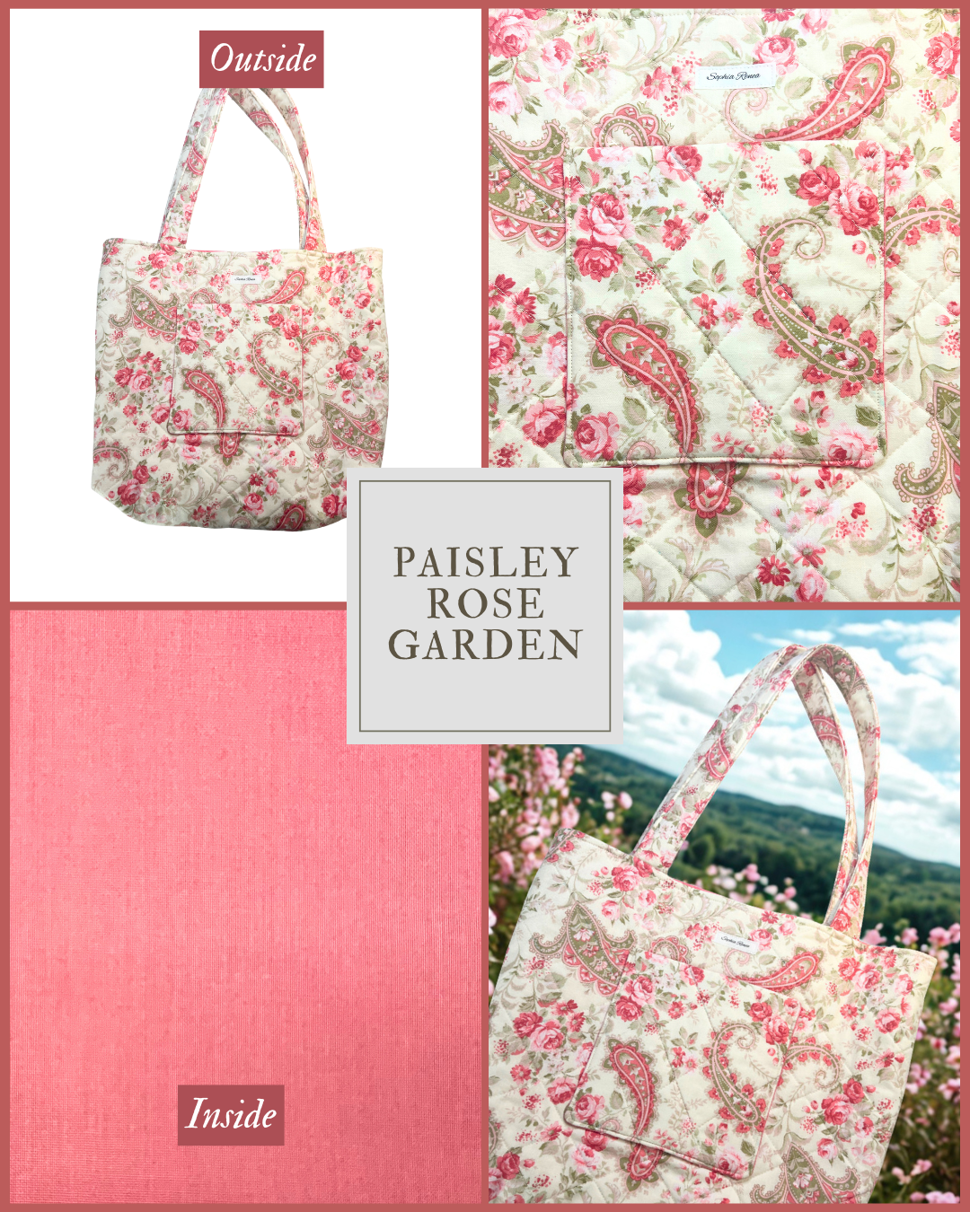 Large Paisley Rose Garden Tote Bag