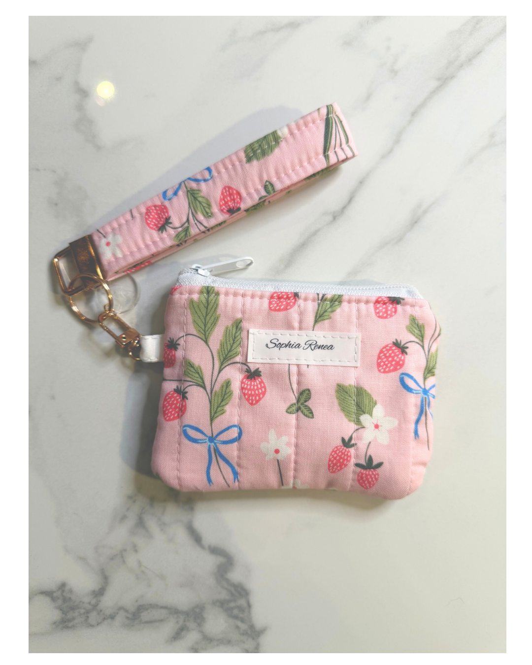 Strawberry Fields Gingham Wristlet