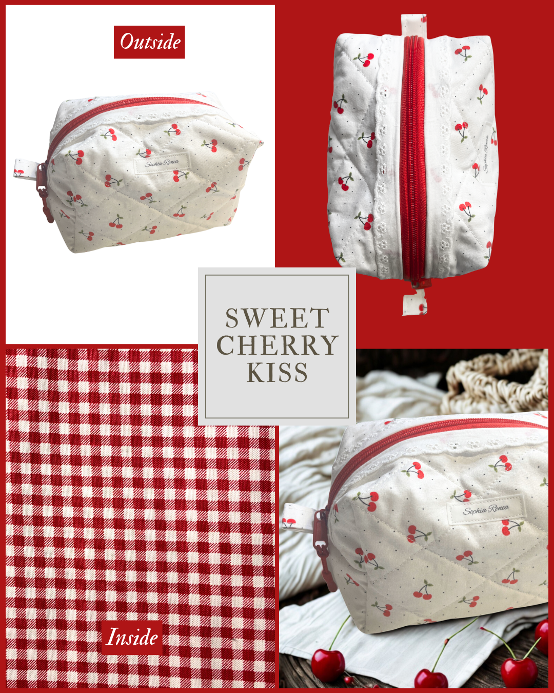 Medium Sweet Cherry Kiss Makeup Bag