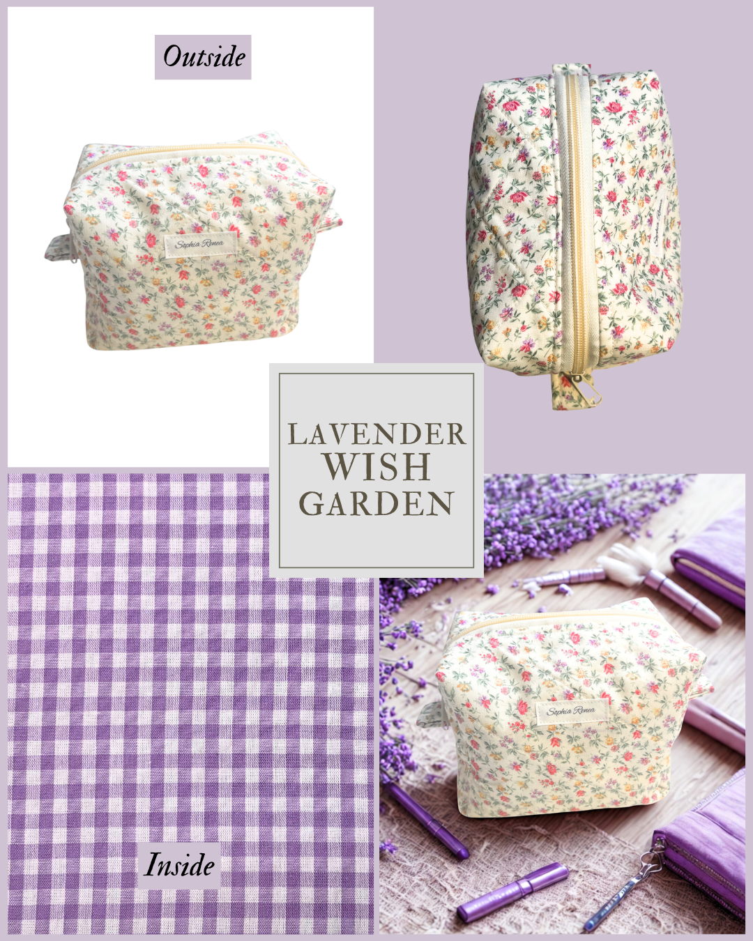 Medium Lavender Wish Garden Makeup Bag